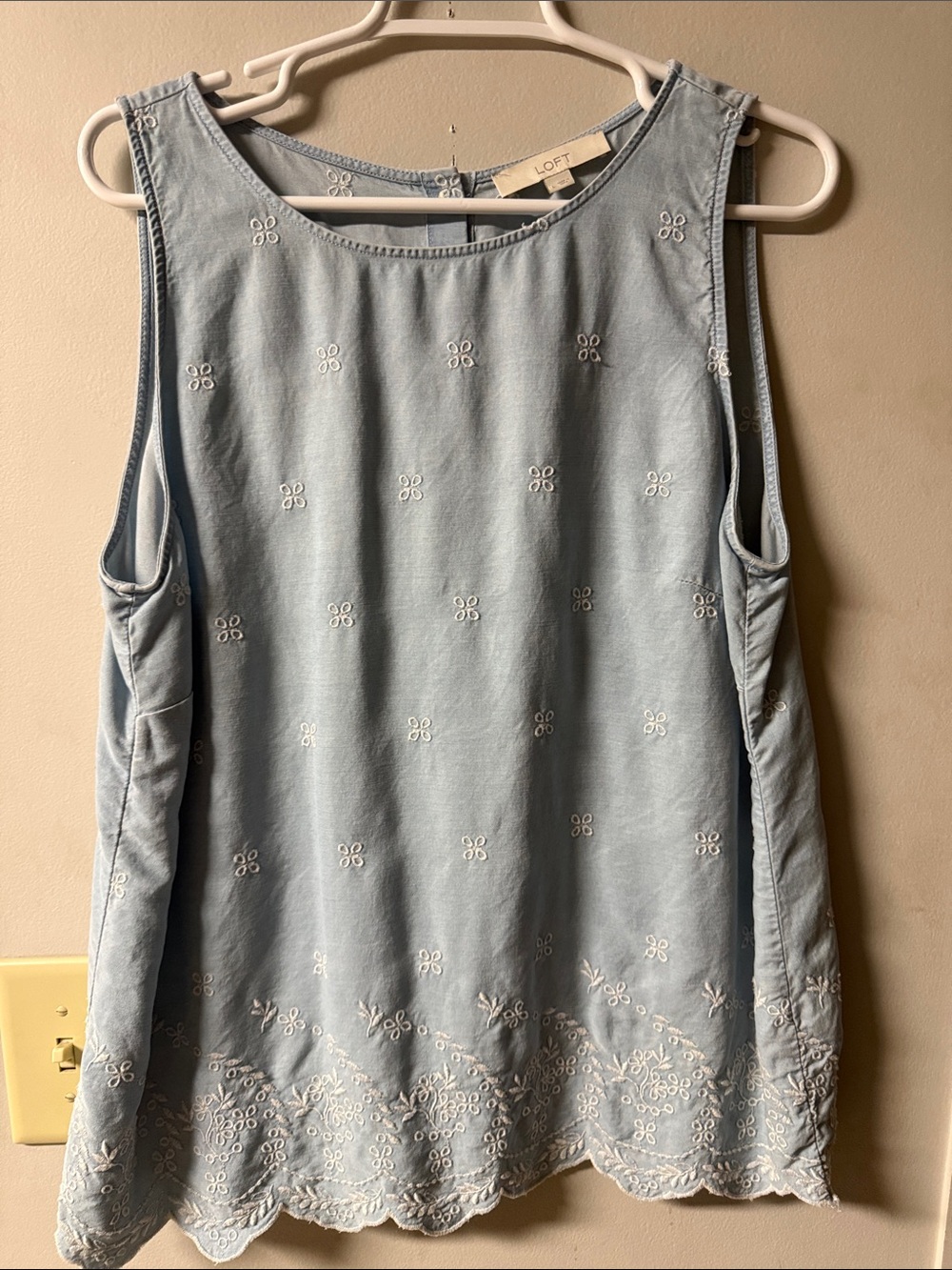 LOFT Light Blue Embroidered Sleeveless Camisole